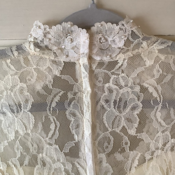 Vintage 1950’s Warm Ivory Chantilly Lace Wedding Gown Dress Prairie Cottagecore - Picture 10 of 16